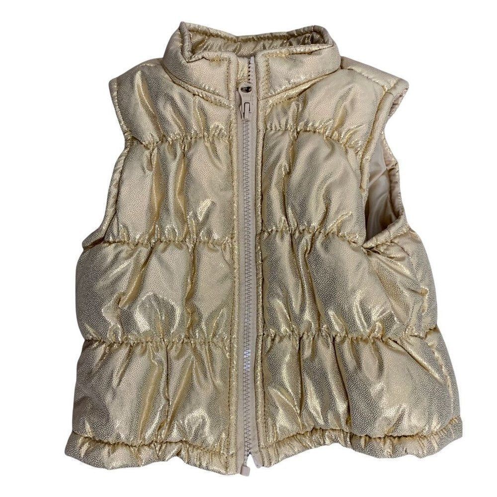 Healthtex Baby Quilted Puffer Vest 18 months Gold Metallic Full Zip Sleeveless